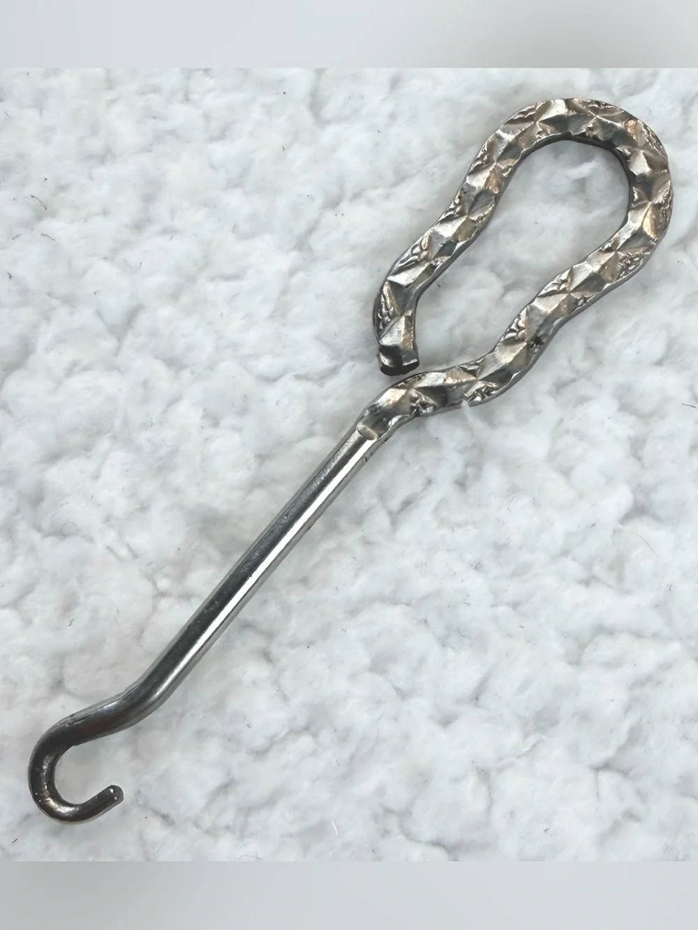 Antique/Vintage Silver Hammered Metal Button Hook Sewing Tool, OS